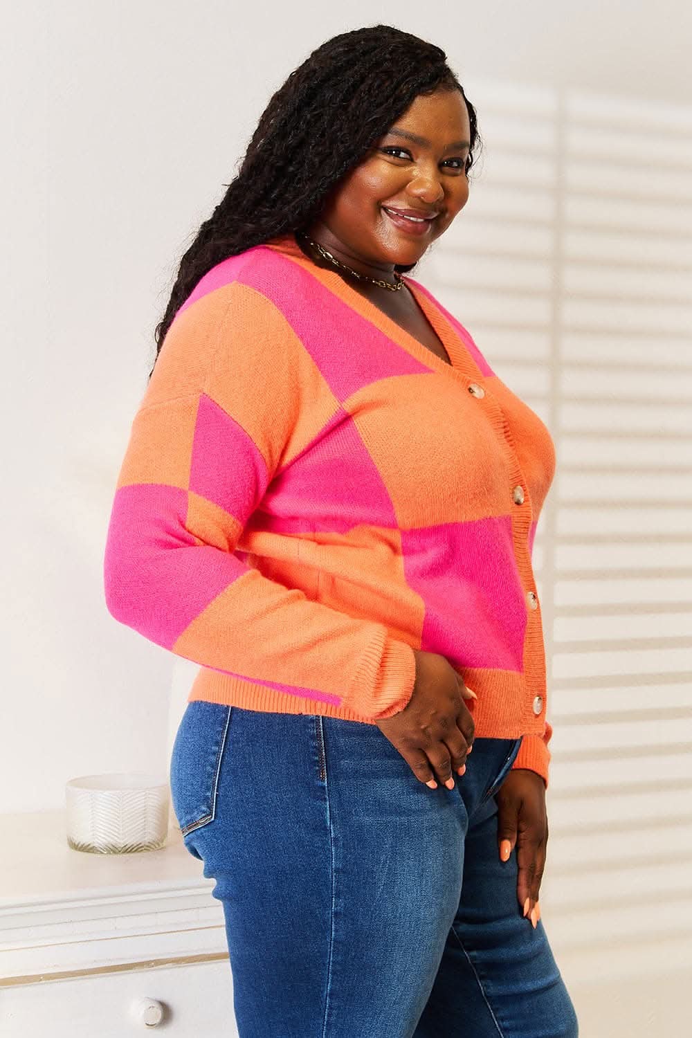 Woven right checkered cardigan - Love Salve